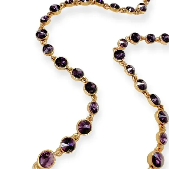 Vintage Amethyst Inlay Long Gold Tone Chain Necklace - Picture 3 of 8